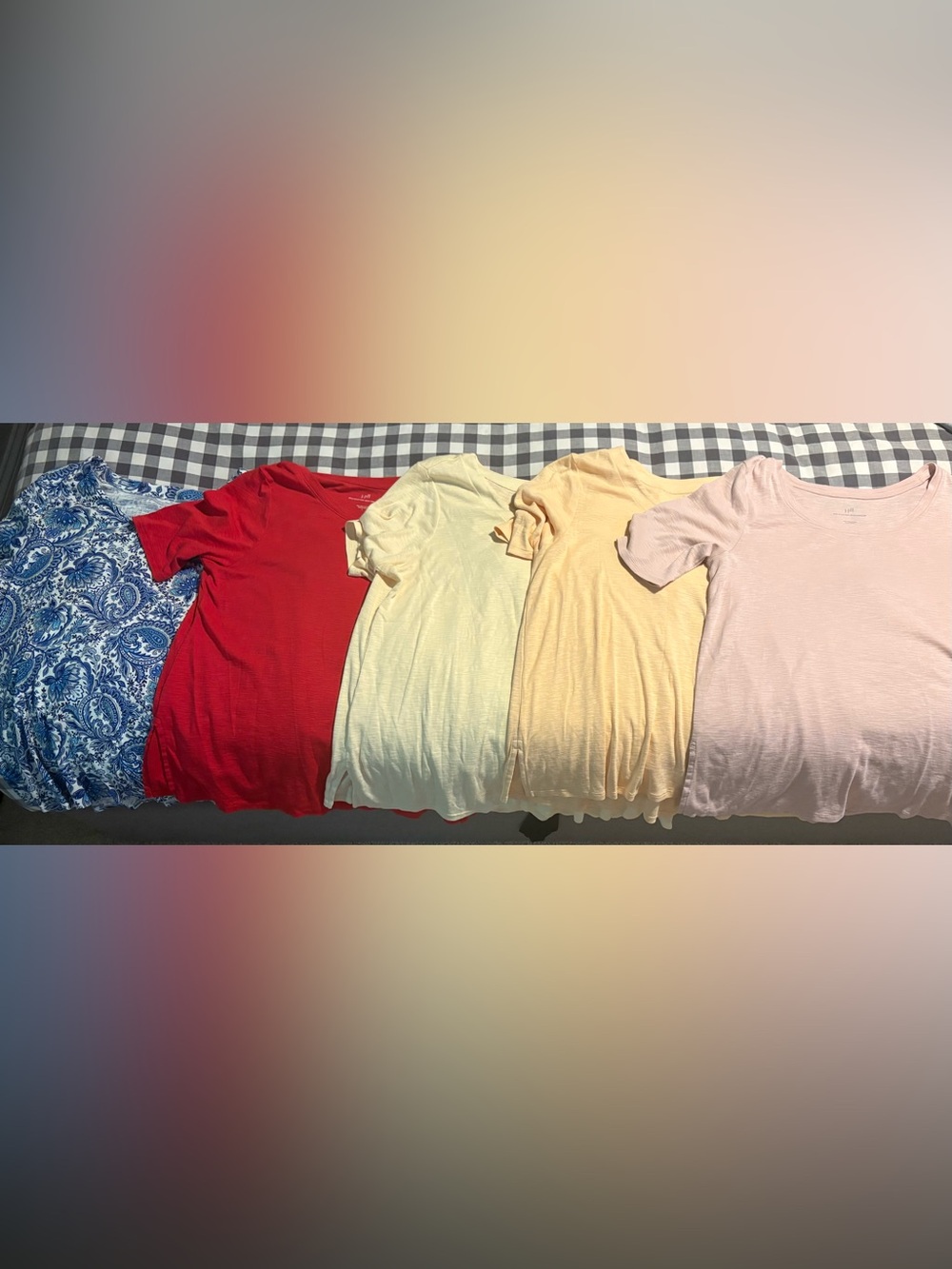 J Jill Women’s Elbow Sleeve Tees - Blue Paisley, Red, Cream, Peach & Light Pink